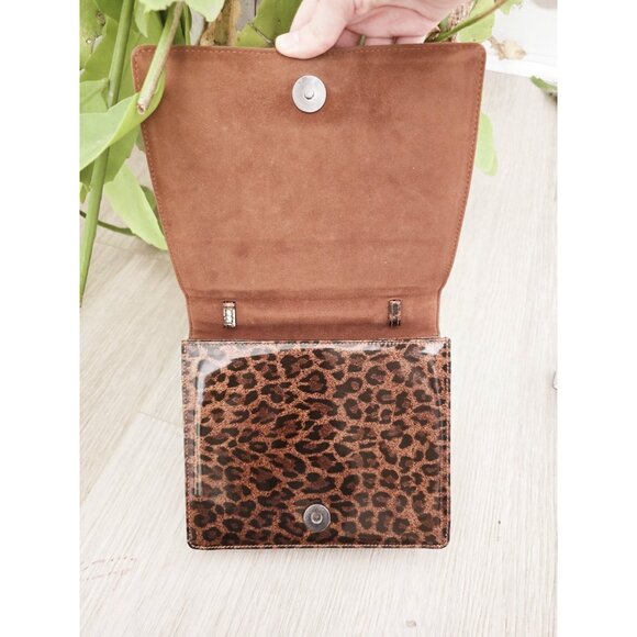 Escada Leopard Animal Print Brown Patent Leather Handle Hand Mini Bag Purse - Picture 8 of 11